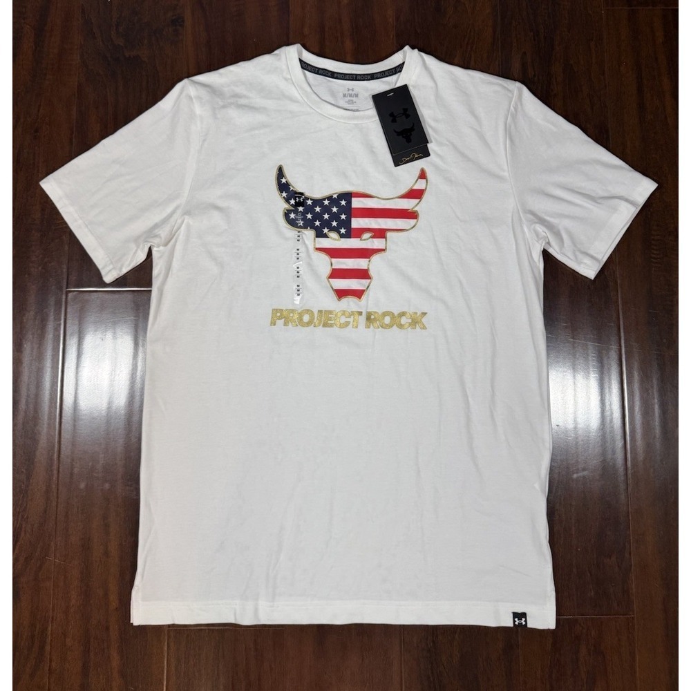 UNDER ARMOUR Project Rock RWB Flag Shirt‎ White Men's Sz M *NEW* 1383312-100